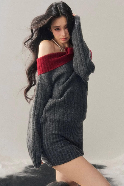 Off-Shoulder American Sweater Dress
