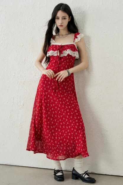 Red Floral Lace Dress