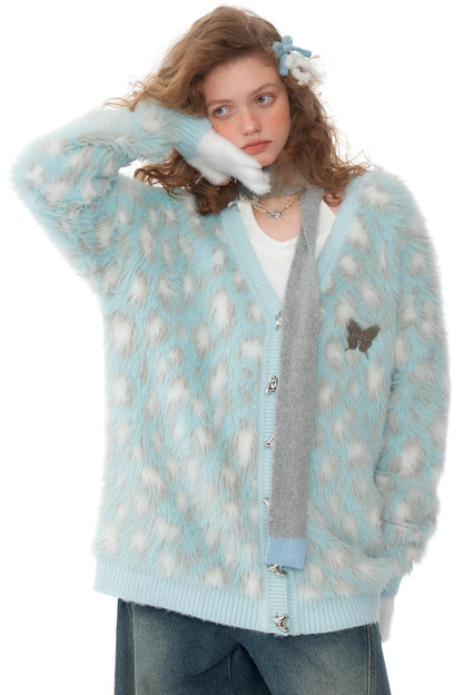 Retro Blue Leopard Print Cardigan