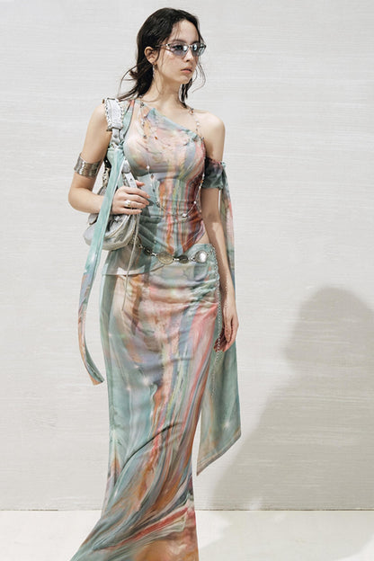 Nature Oil Painting Skirt Set