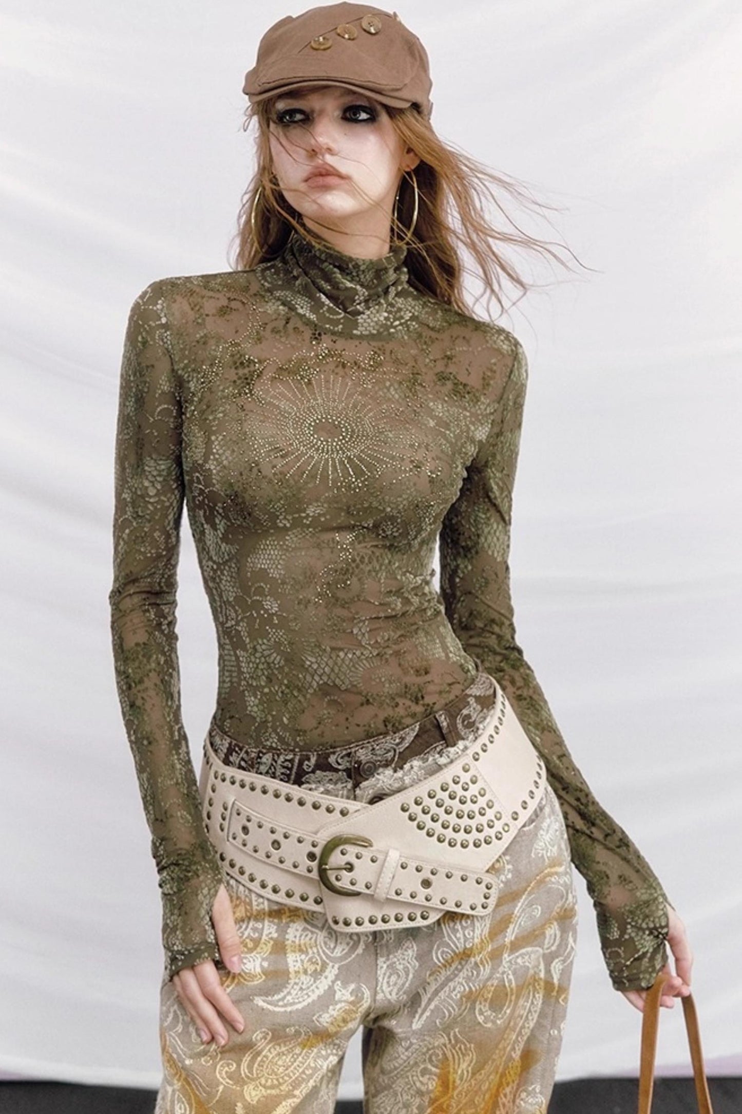 Rhinestone Velvet Jacquard Top