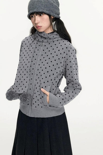 Polka Dot Hooded Knit Sweater Skirt Set-Up