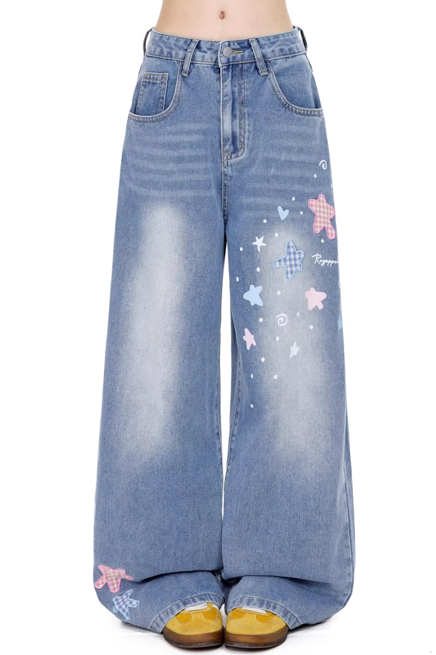 레트로 별 자수 데님 팬츠