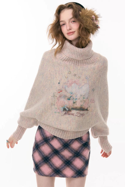 Aprikosenfarbener Fledermausärmelpullover mit hohem Kragen