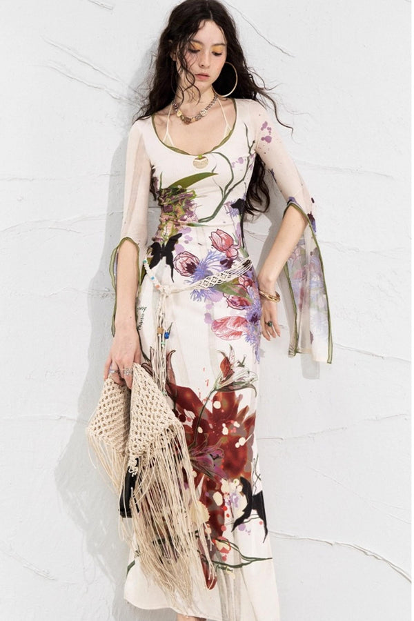 Floral Elegance Side-Slit Dress