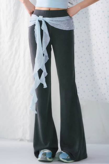 Ribbon Trim Flare Pants