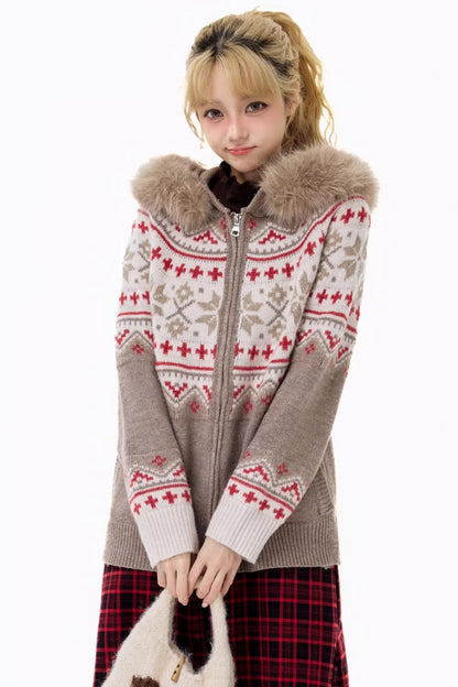 Retro Fair Isle Hooded Cardigan