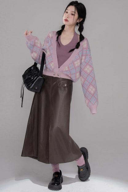 Rich Brown Leather Skirt