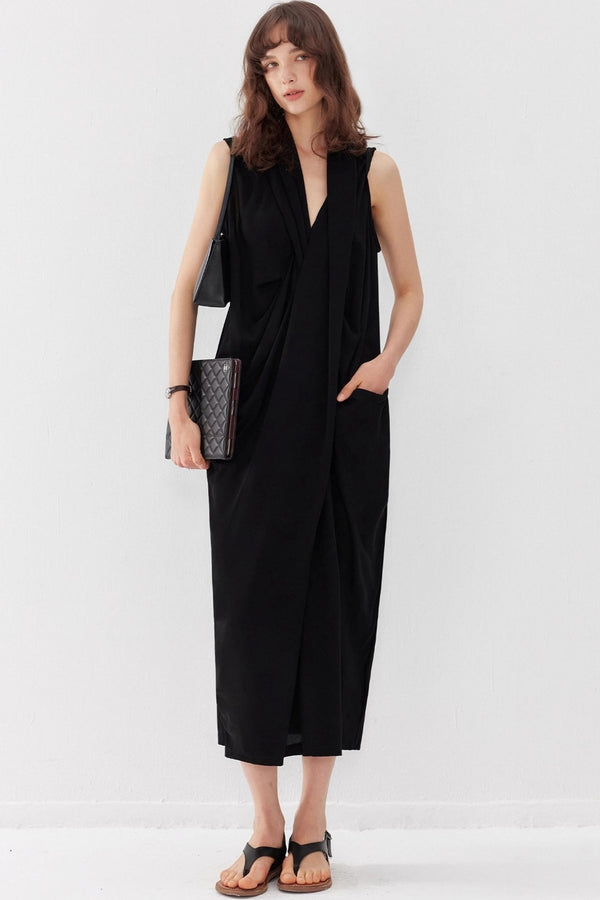 Twisted V-Neck Sleeveless Maxi Dress