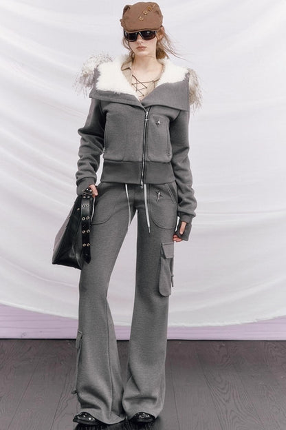 Knitted Hooded Diagonal Jacket Set-Up