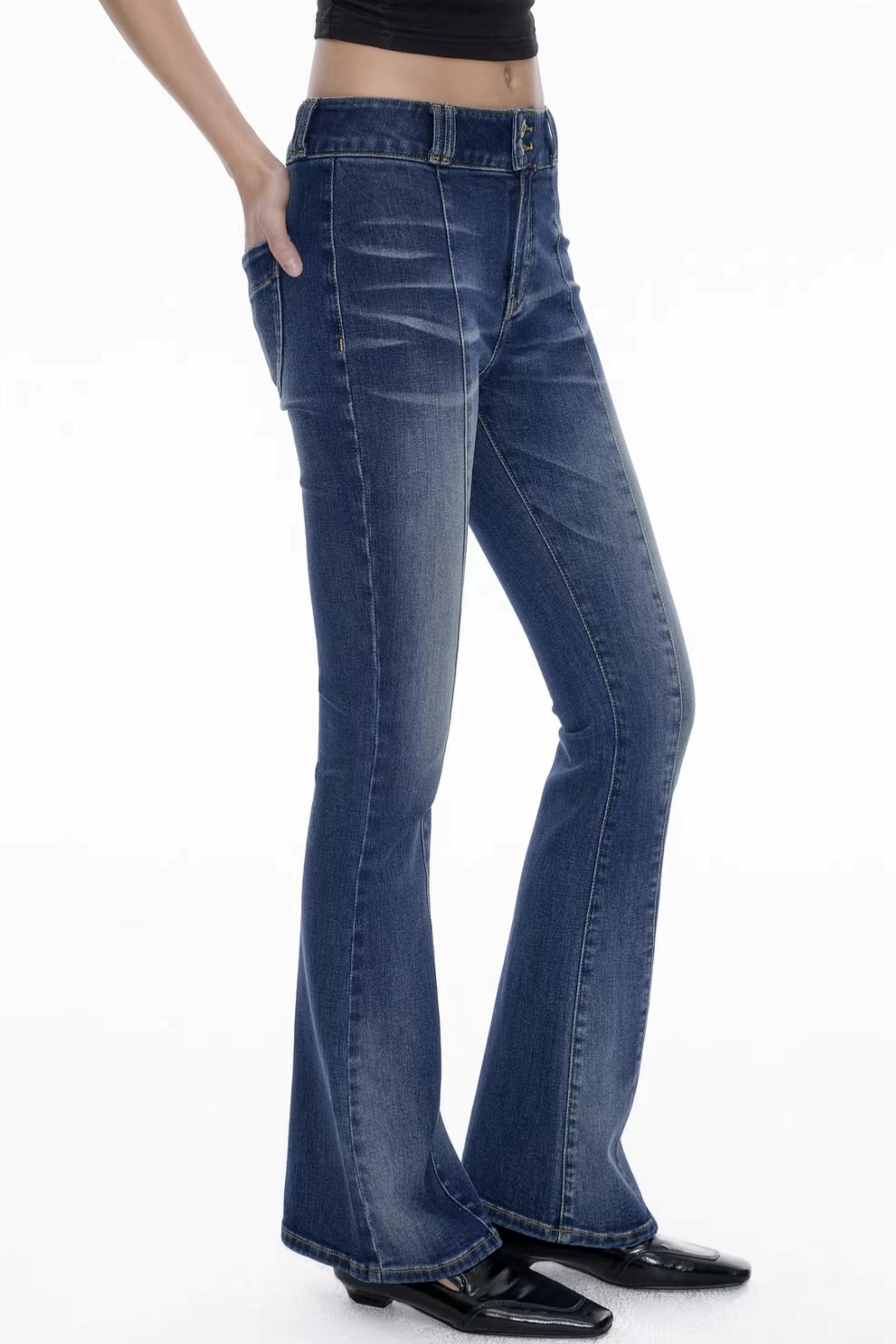 Deep Sea Blue Flared Denim Pants – UrbanSheek