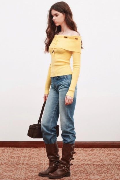 Beaded One-Shoulder Sweater