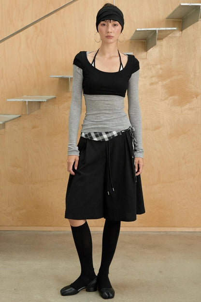 Color-Blocked Plaid Culottes