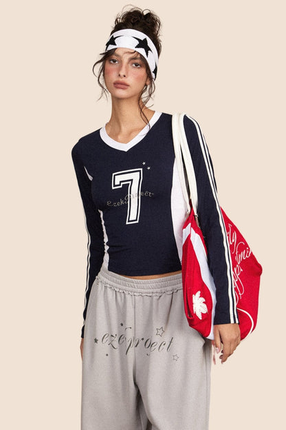 Retro Long Sleeve Cropped Sports Top