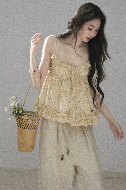French Floral Ruffle Babydoll Top