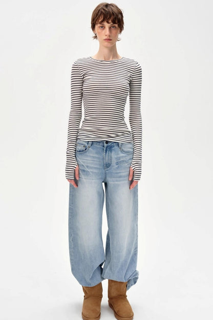 Versatile Knitted Striped Wool Base Shirt