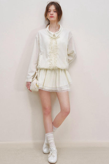 Tencel Drawstring Jacket Skirt Set-Up