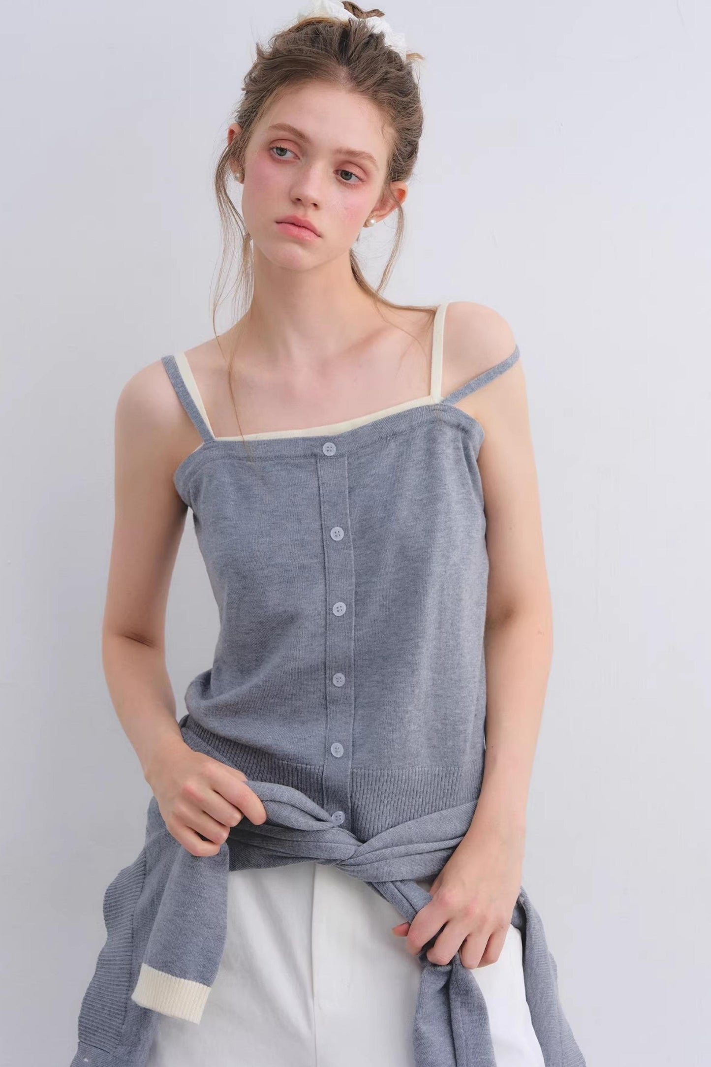 Gray Wool Cardigan Set