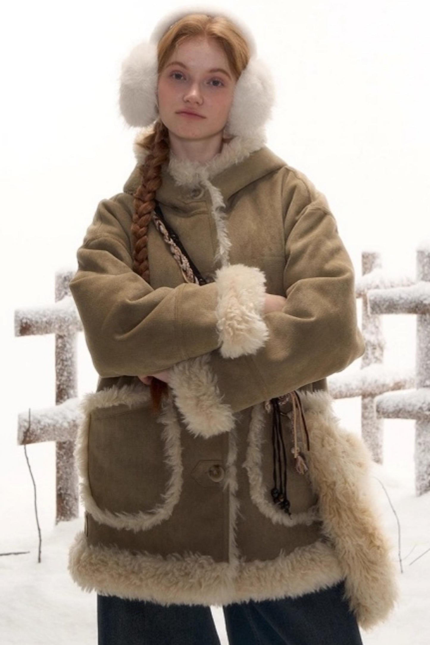 Reversible Hooded Suede Coat