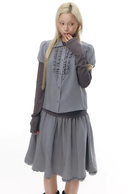 레이스 플래킷 블라우스 셋업