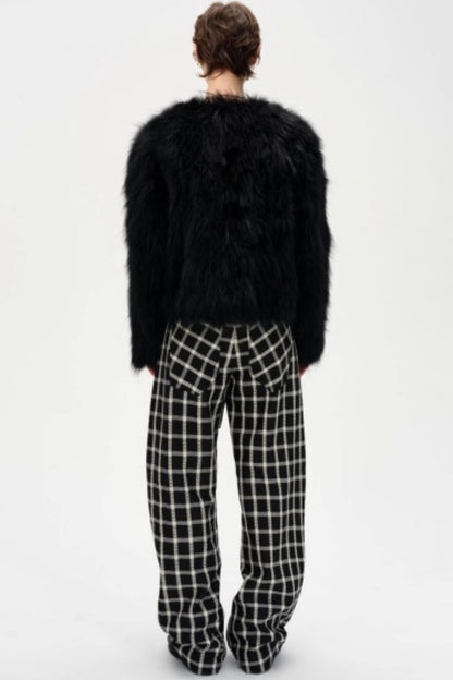 Lyocell Check Drawstring Cotton Trousers