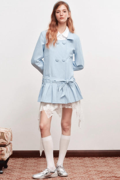 Square Neck Shirred Trench Coat Dress