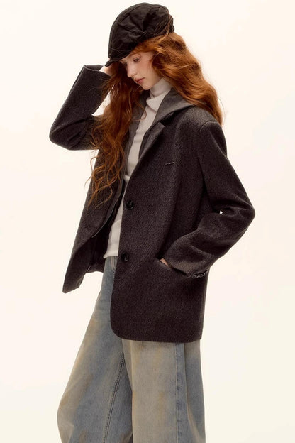 Gray Wool Hooded Blazer Jacket