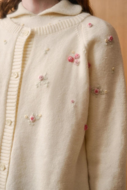 Hand-Embroidered Wool Cardigan