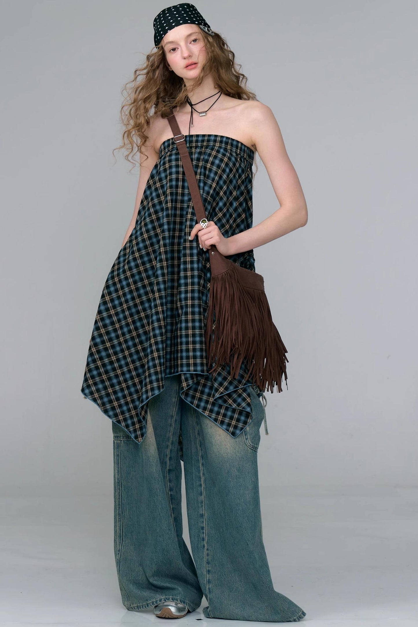 Blue Plaid High Waist Slimming Skirt