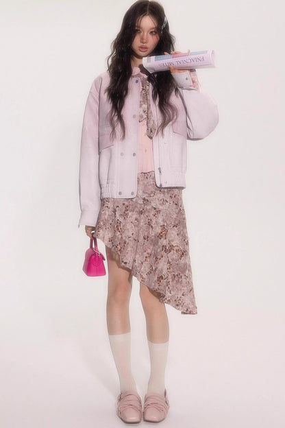 Pink Gradient Burst Leather Jacket