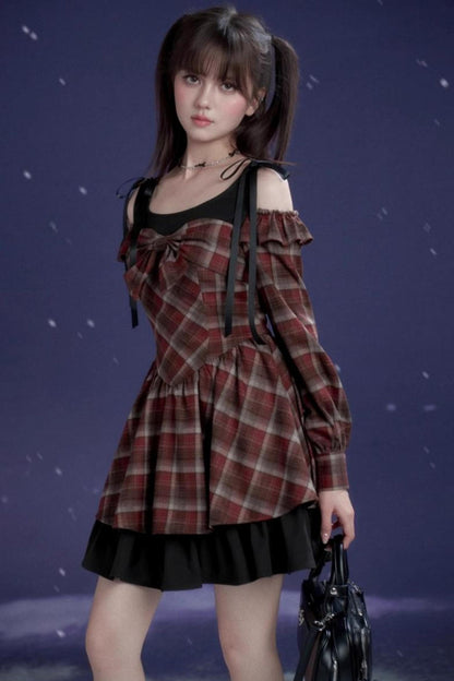 Red and Brown Plaid Dress