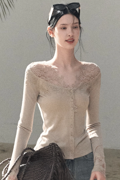 Two-Tone Irregular Lace Cardigan