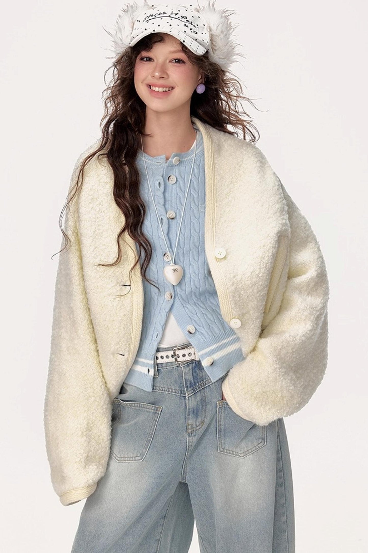 Vintage Lazy V-Neck Hoop Jacket