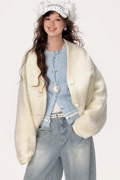 Vintage Lazy V-Neck Hoop Jacket
