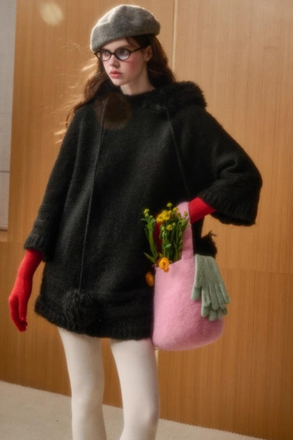 Hooded Wool Cape Dress