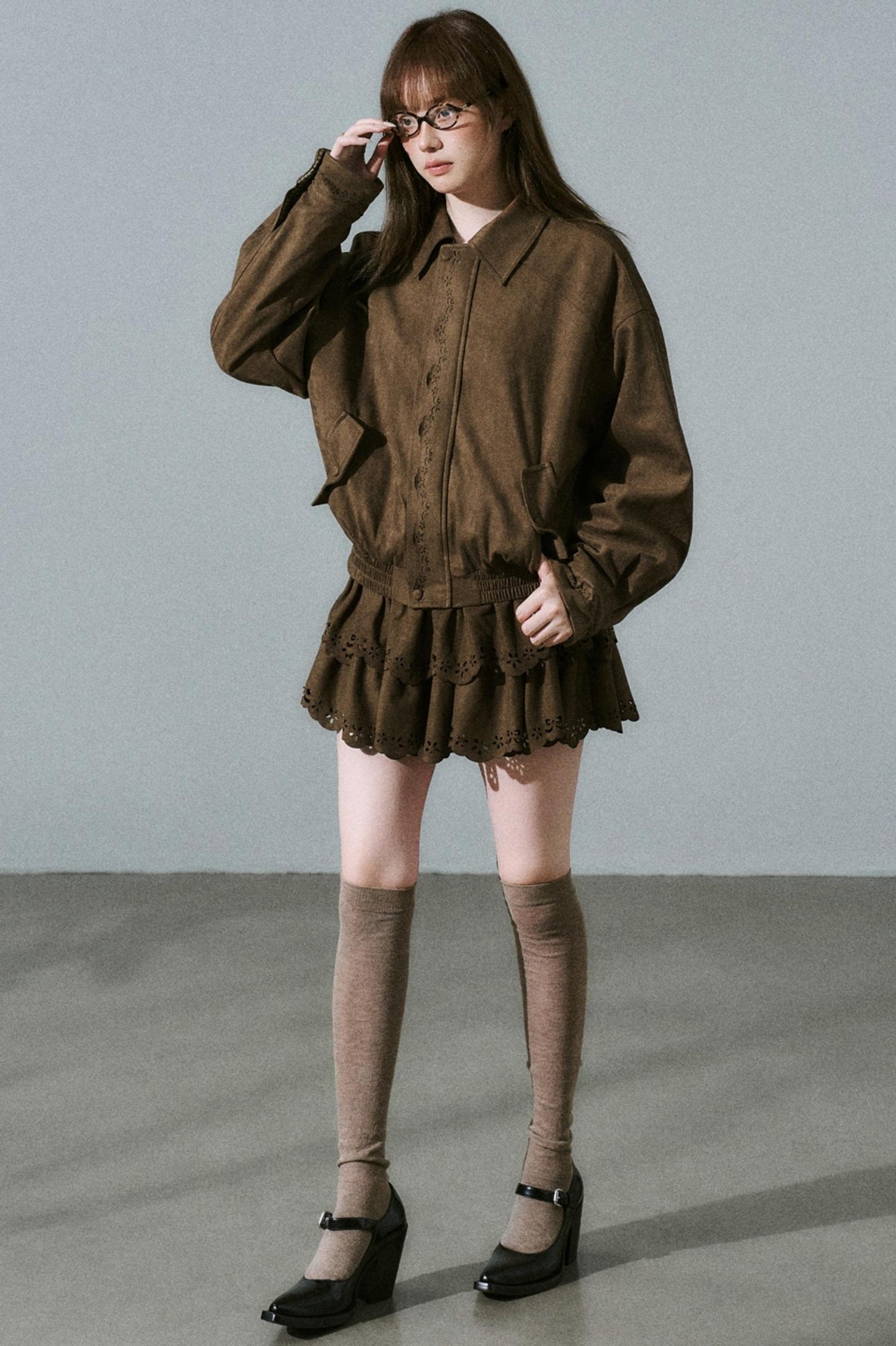 Winter Flower Suede Skirt Set-Up