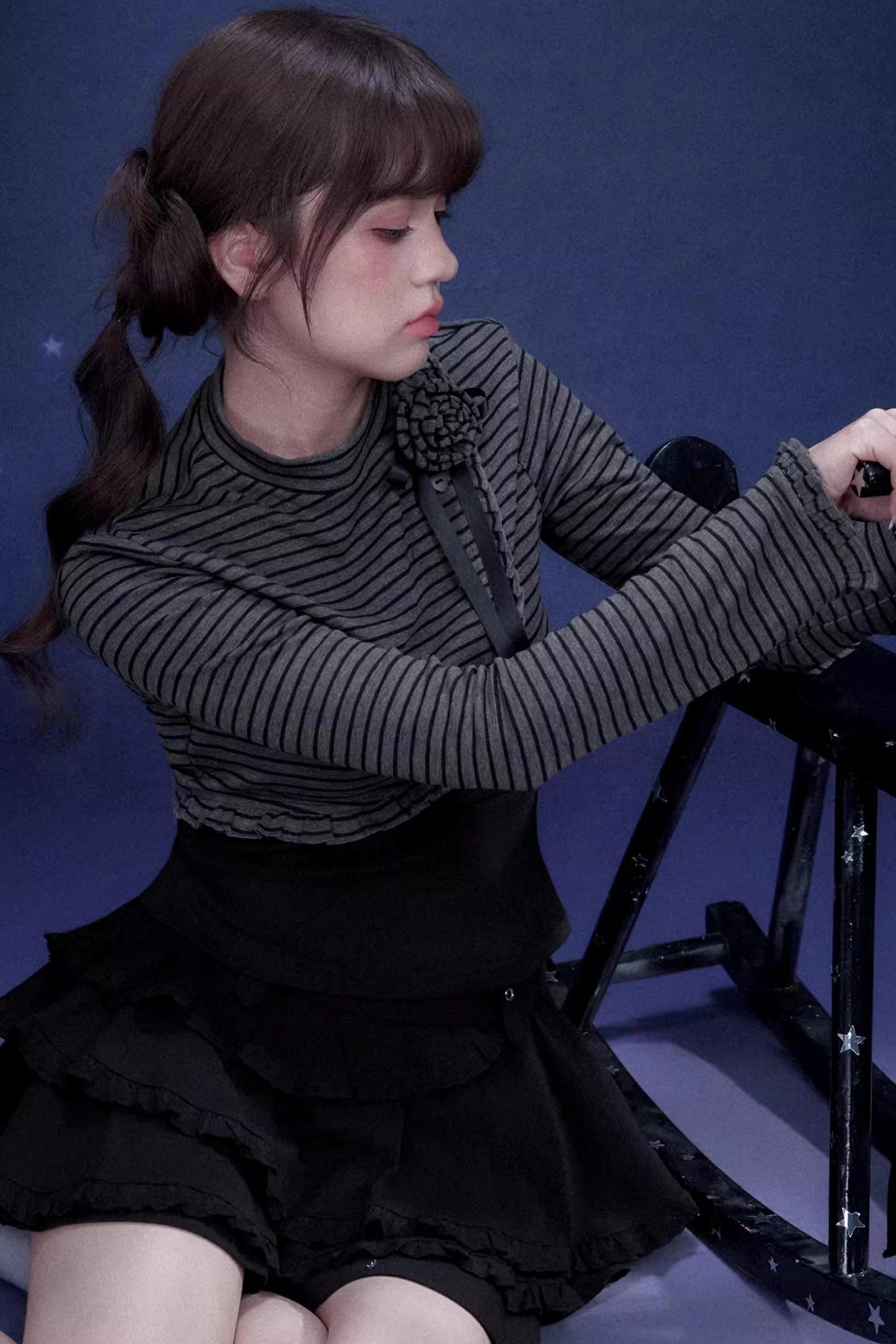 Rose Brooch Striped Top