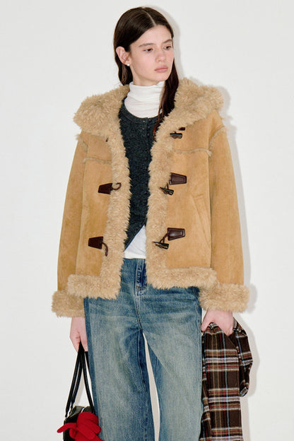 Horn Button Faux Fur Coat