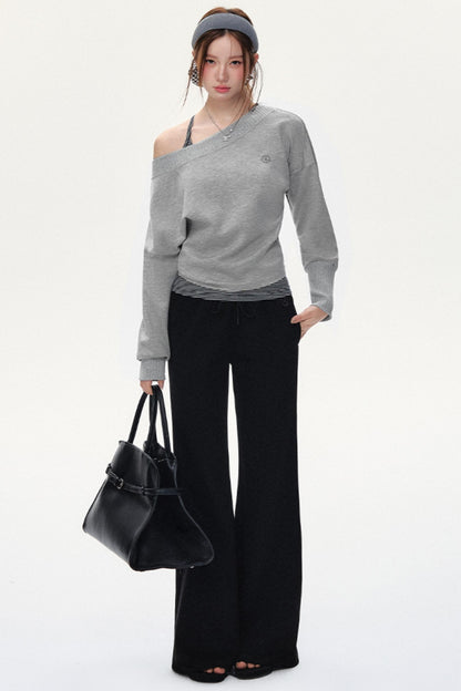 Fashion Oblique Shoulder Tops Set-Up