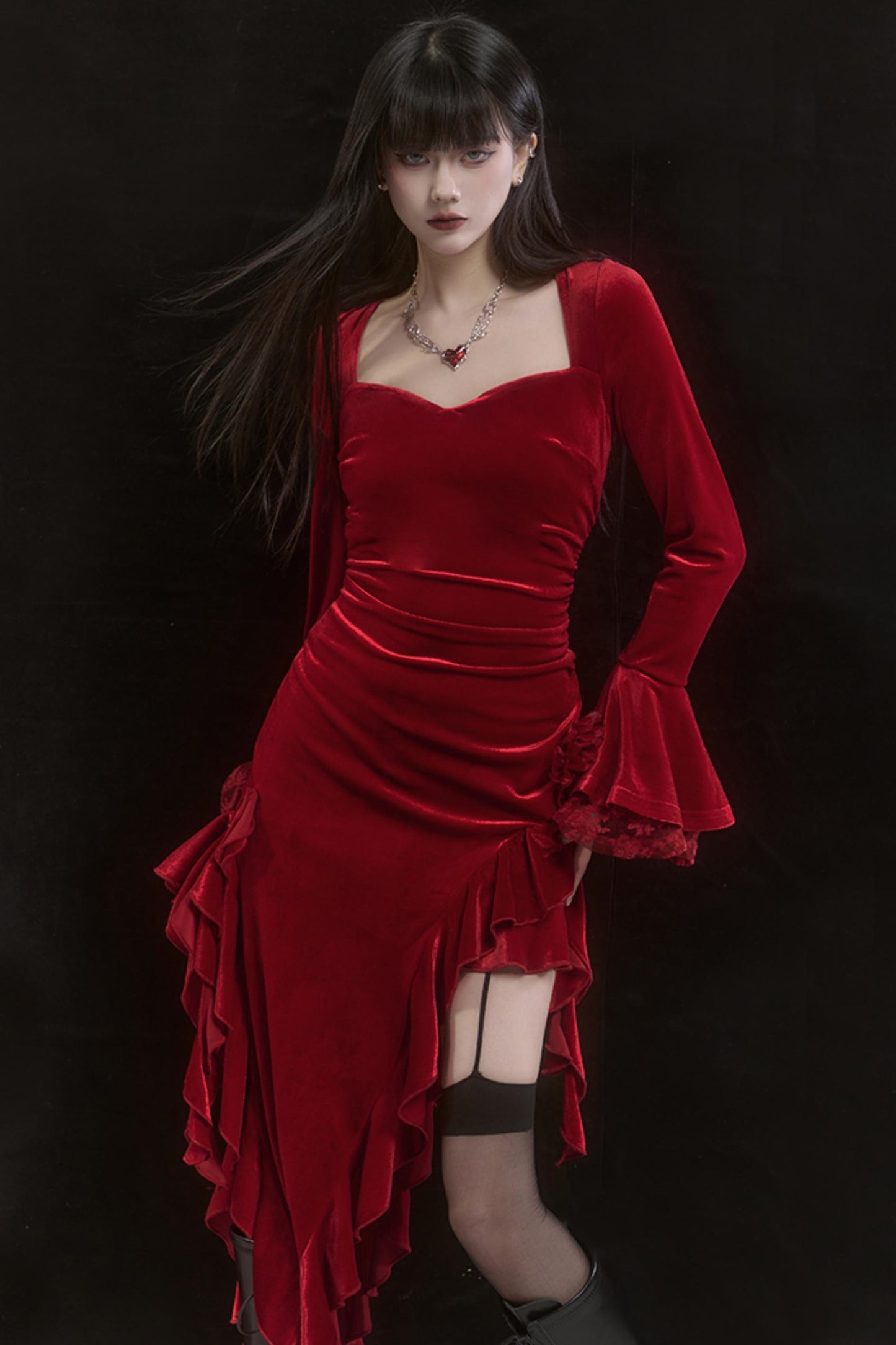 Women's Red Holiday Velvet Dress