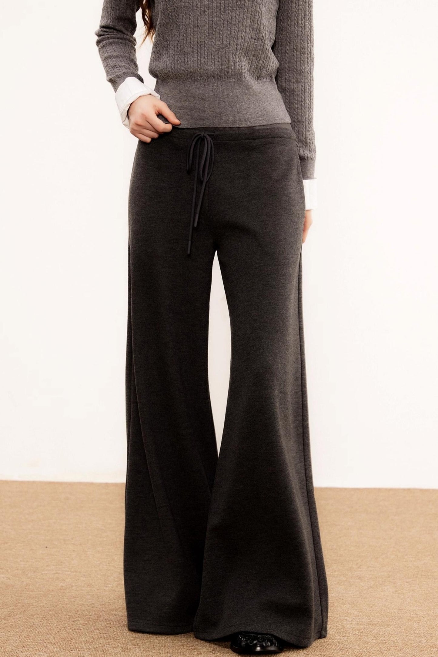 Wool Knit Wide-Leg Pants