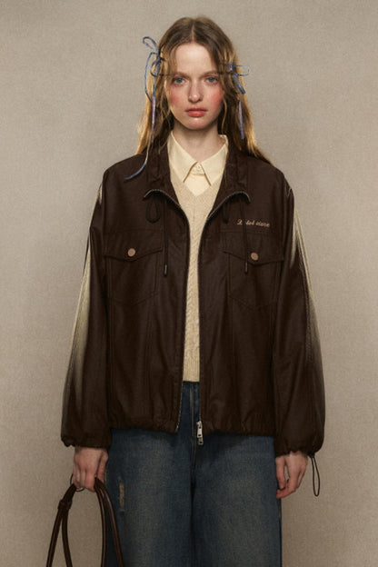 Raglan Sleeve Vintage Leather Jacket