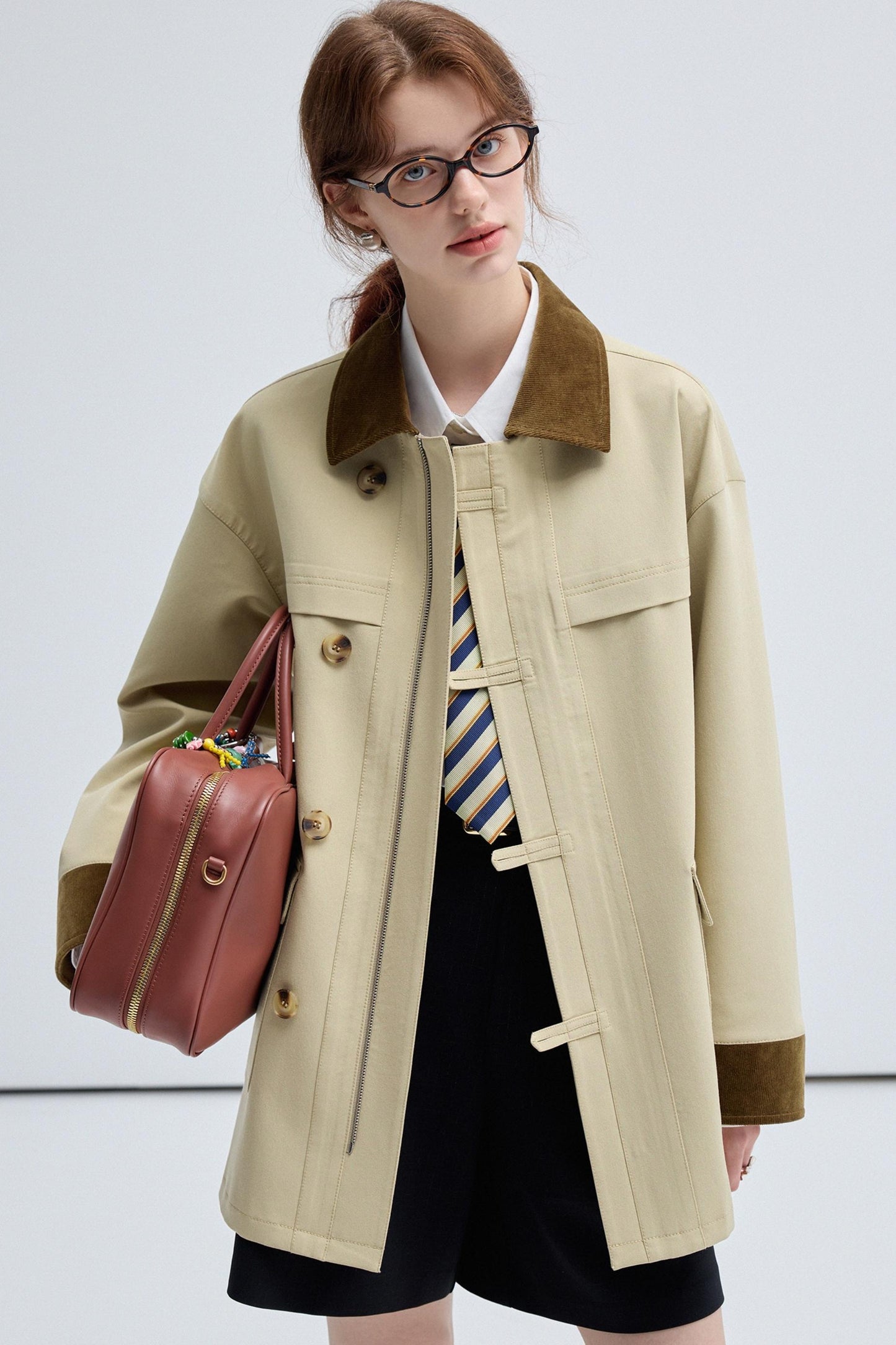 Fall Corduroy Collar Trench Jacket