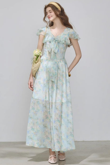 Slim V-Neck Ruffle Dress