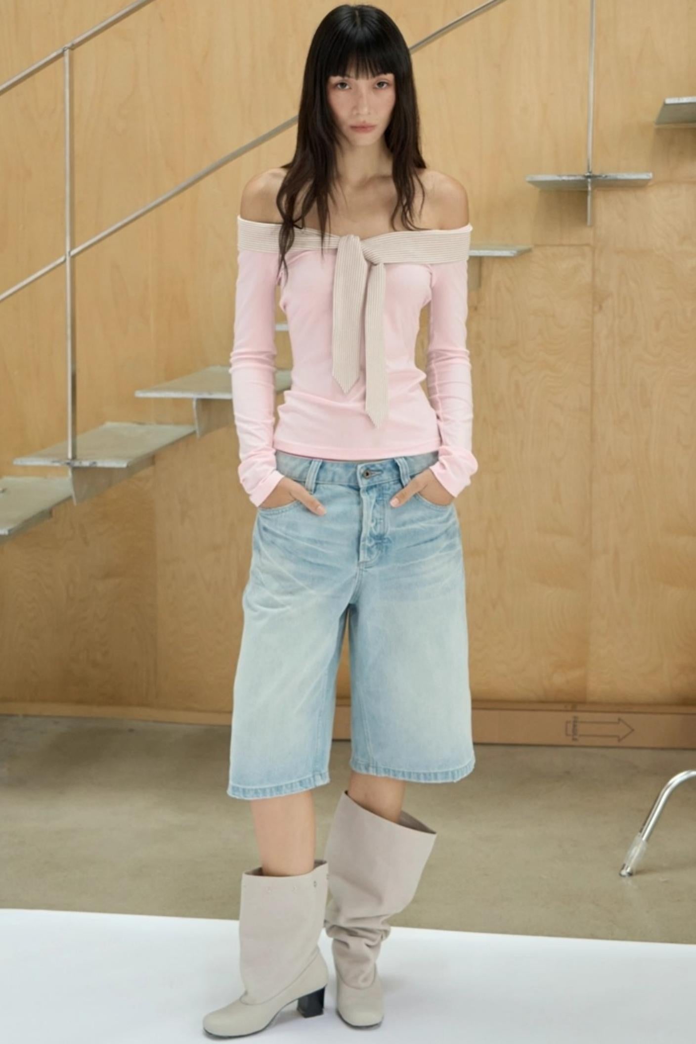 One-shoulder Striped Top