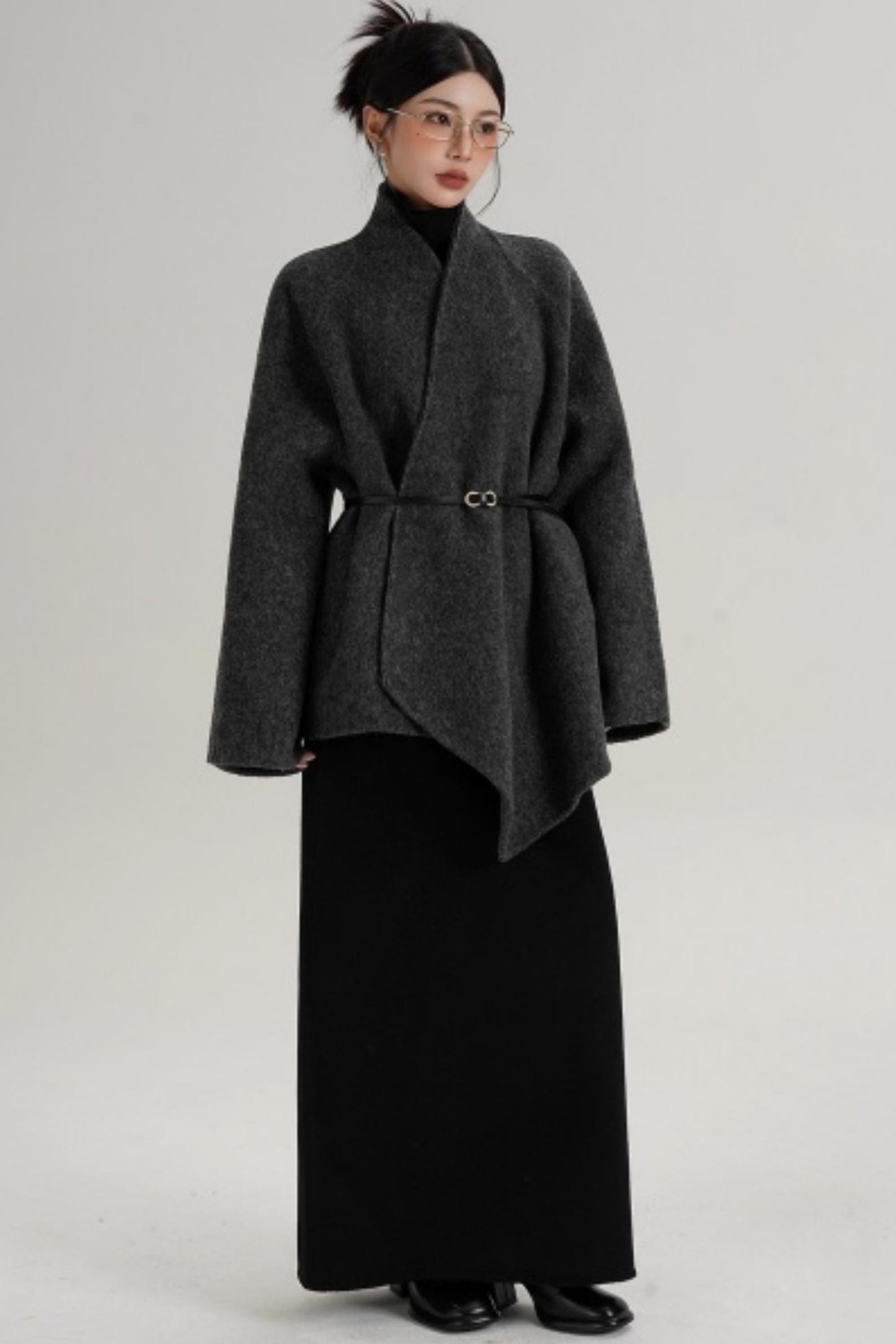 Elegant Lace-Up Woolen Coat