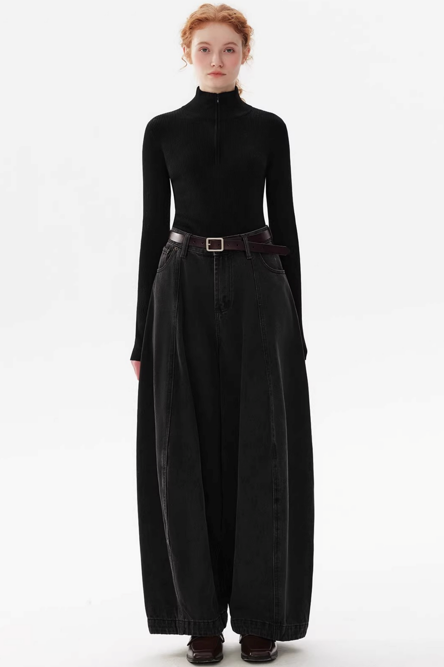 Retro Split Curved Denim Pants