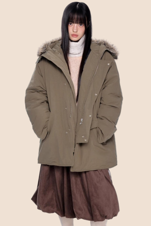 Fur Collar Hooded Parka Coat