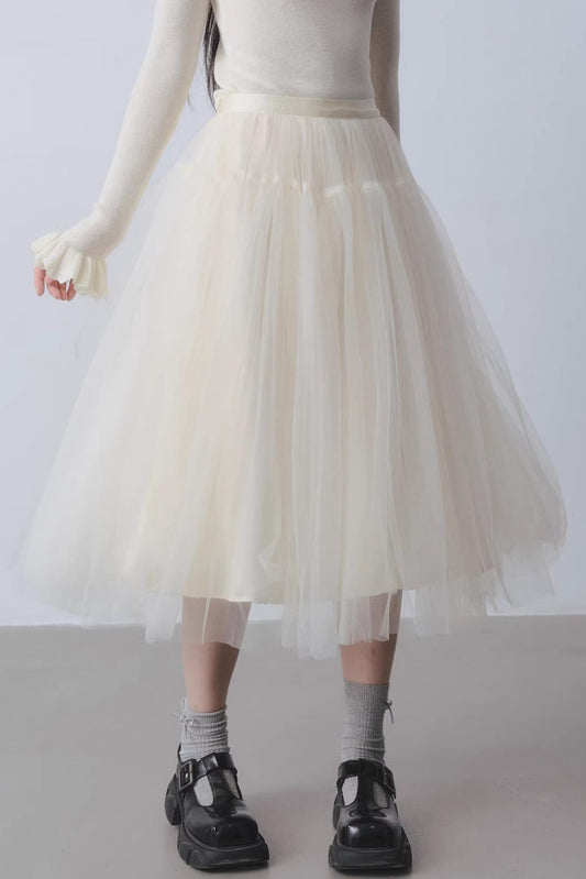 High-Waisted Beige Tutu Skirt