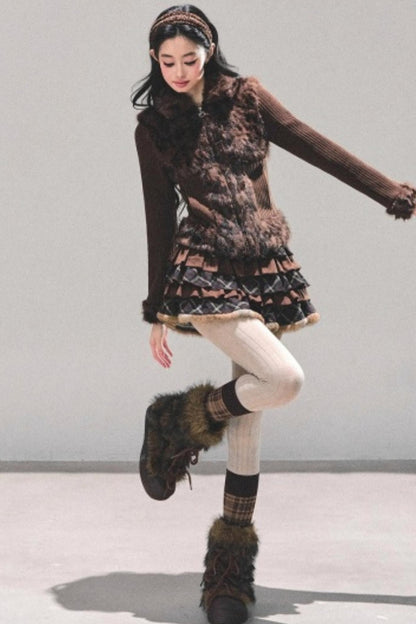 Maillard Poetry Plaid Skirt